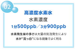 02 高濃度水素水 水素濃度1分600ppb／3分920ppb